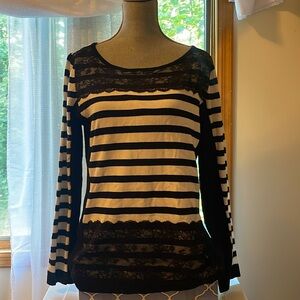Black and white sweater with lace neck ..excellent condition size xl